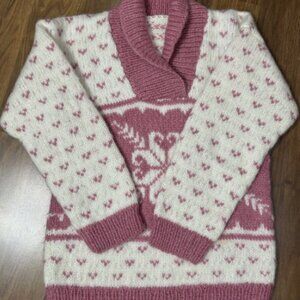 Vintage Women's M Elegant Pink and White Shawl Collar Sweater Size M